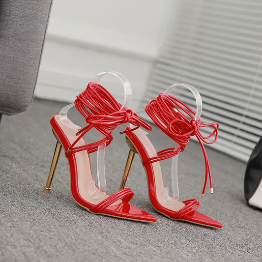 2025 Europe and America European Station Sexy Peep Toe Cross Strap Electroplated Heel High-Heeled Sandals